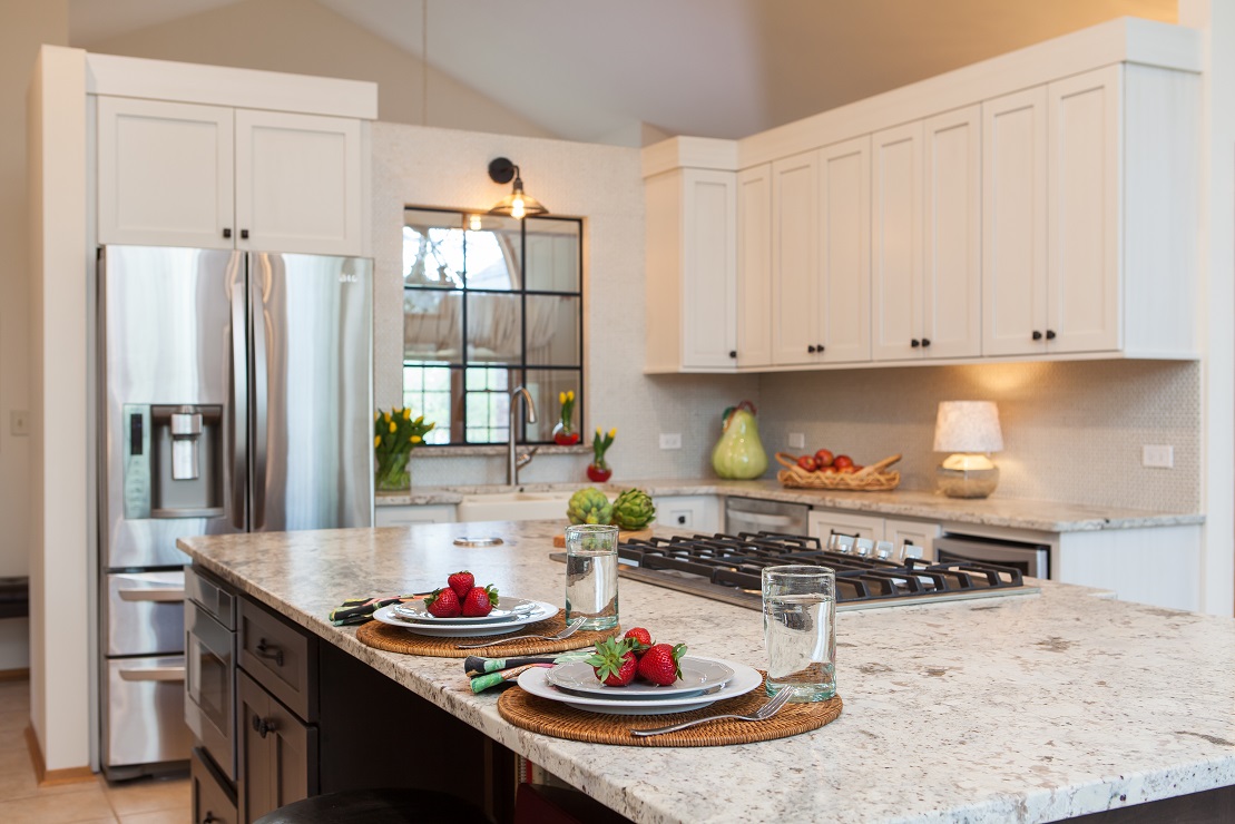 Granite Countertops on Stained Wood Island