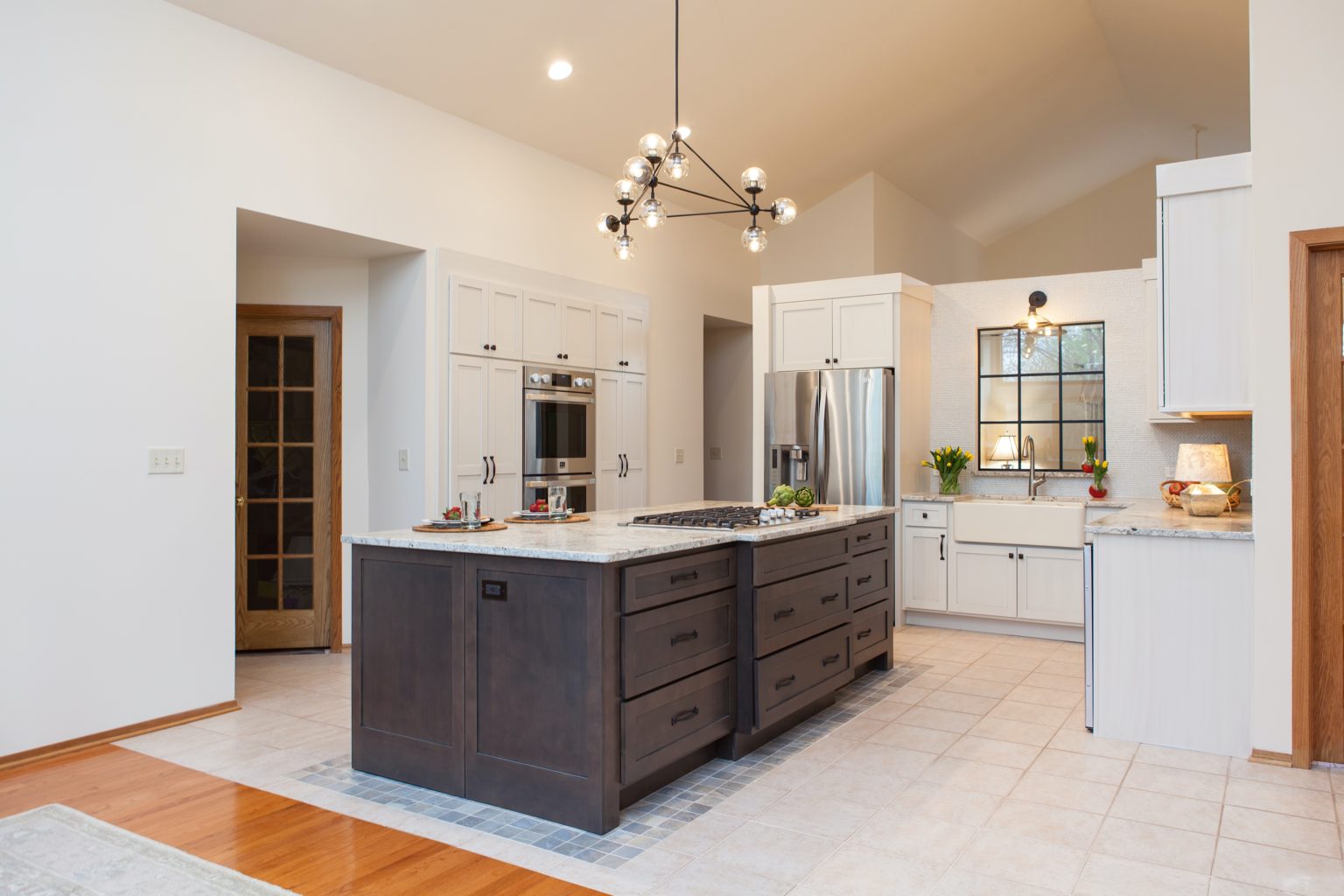 Wood-Stained Island with Storage Drawers