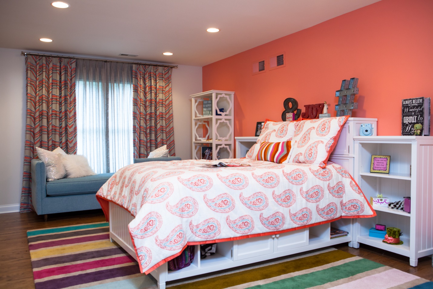 multi-color child's bedroom with lots of built-in storage