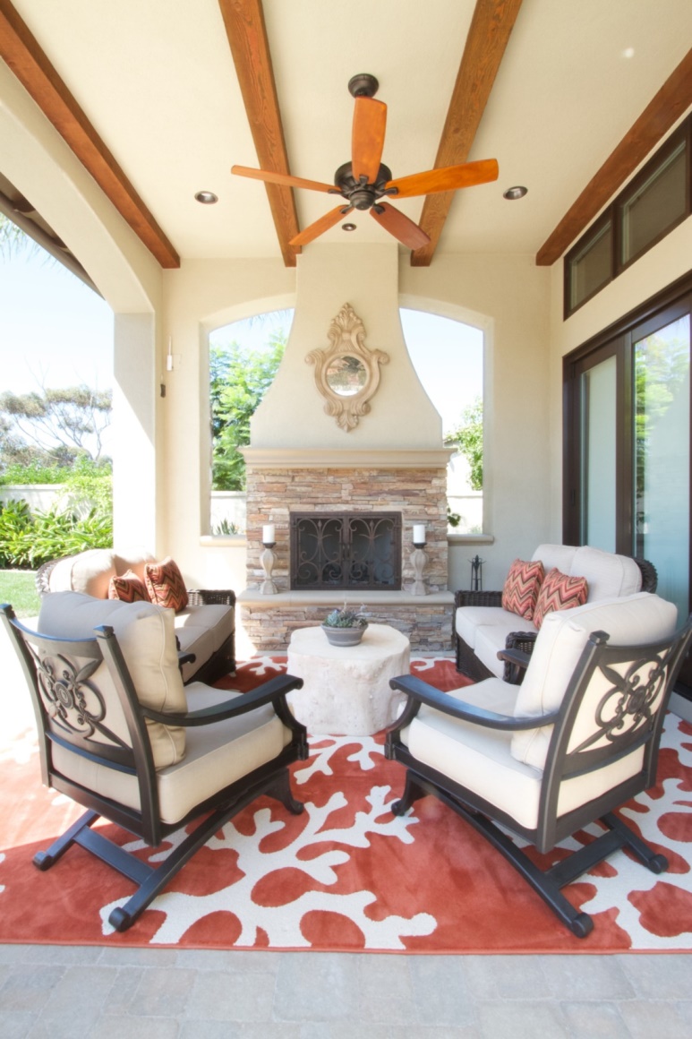 Outdoor area rug in bright orange