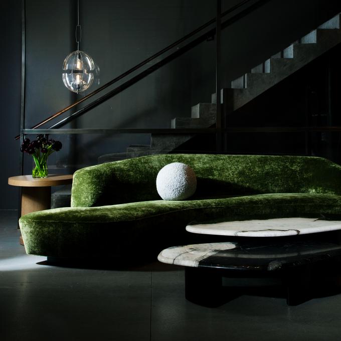 holly hunt green sofa