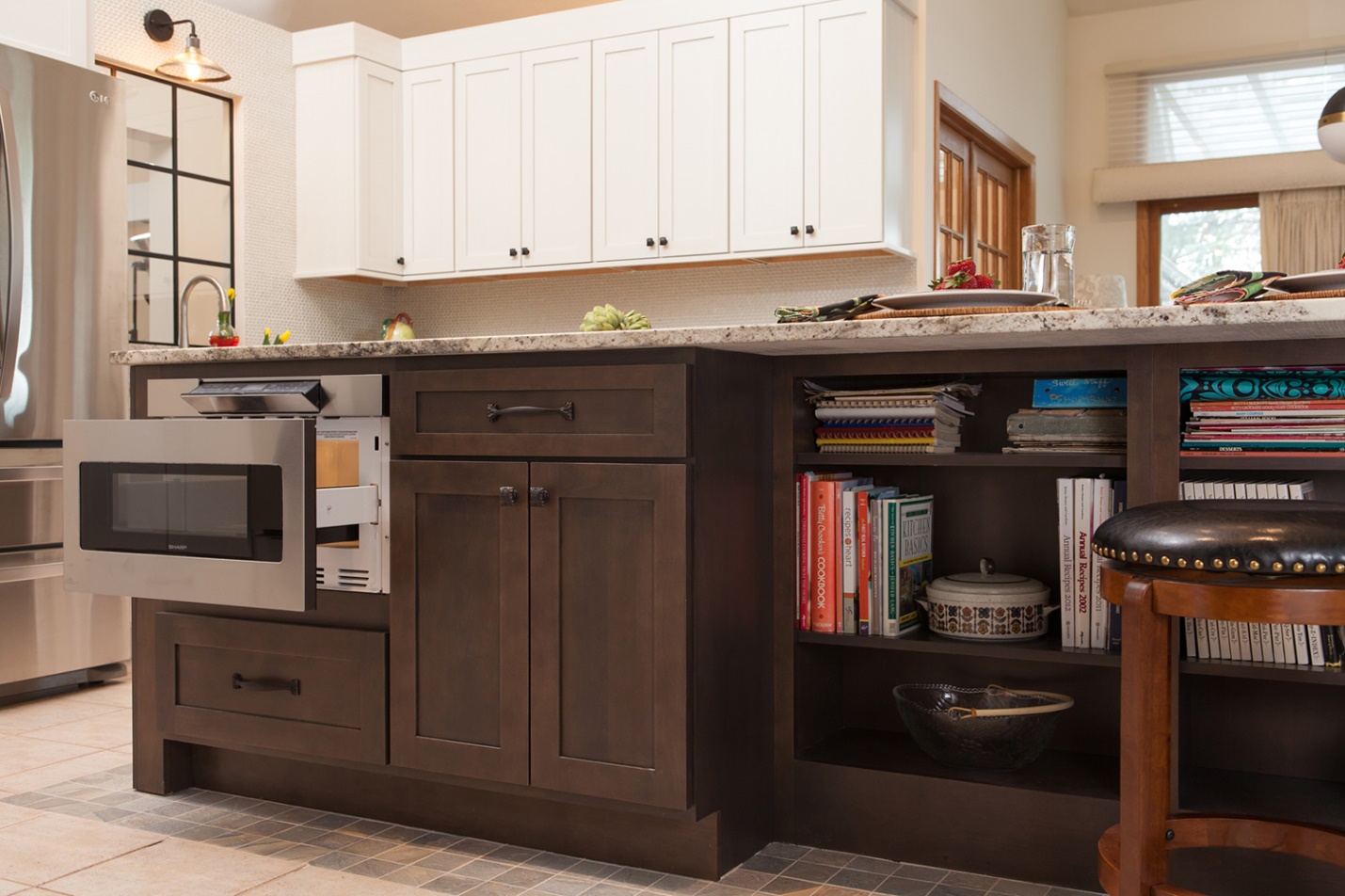 sharp brand microwave drawer dark kitchen island