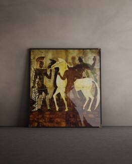tribal art featuring man on horse and man with headdress